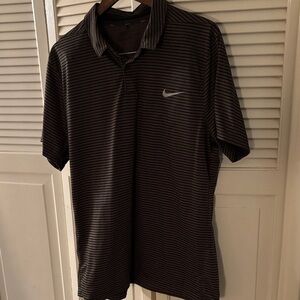 Nike Men's Dark Gray Striped Polo Shirt Dri-Fit XL Golf Activewear